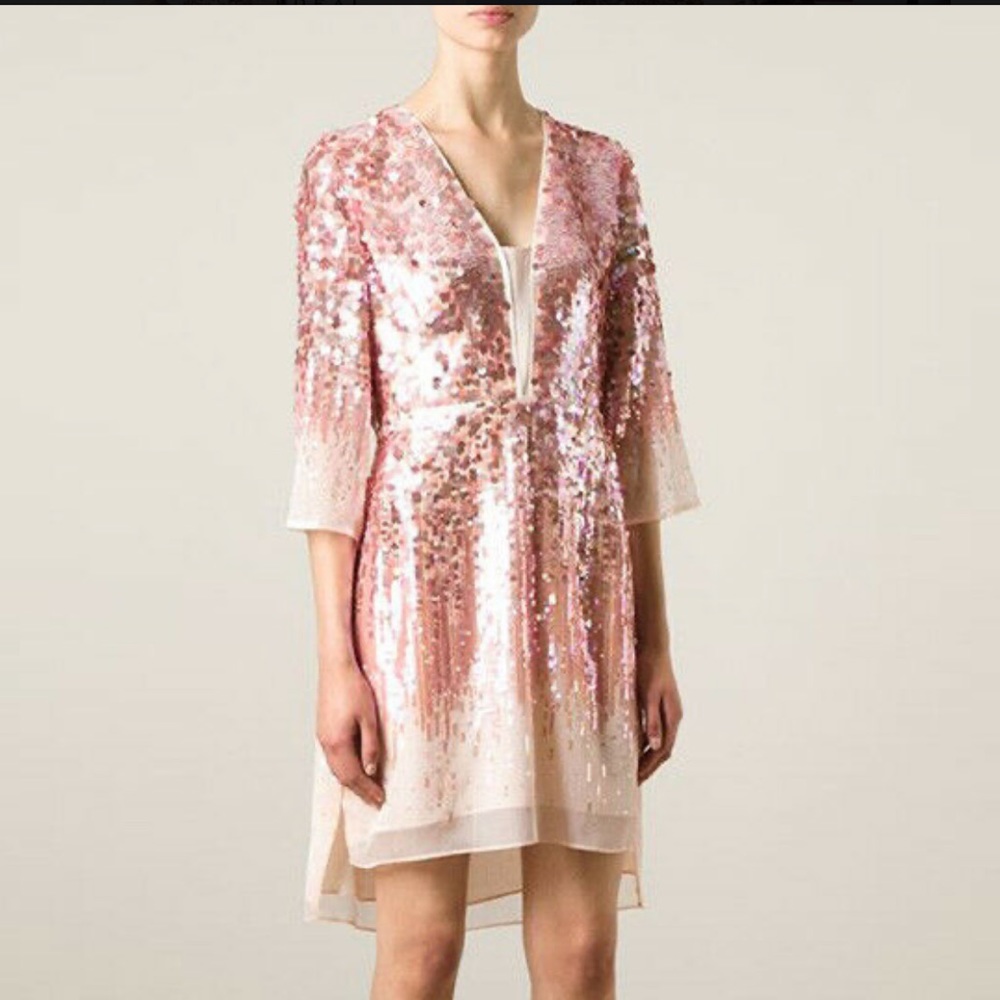 Halston Heritage—Pink Chiffon Sequined Dress